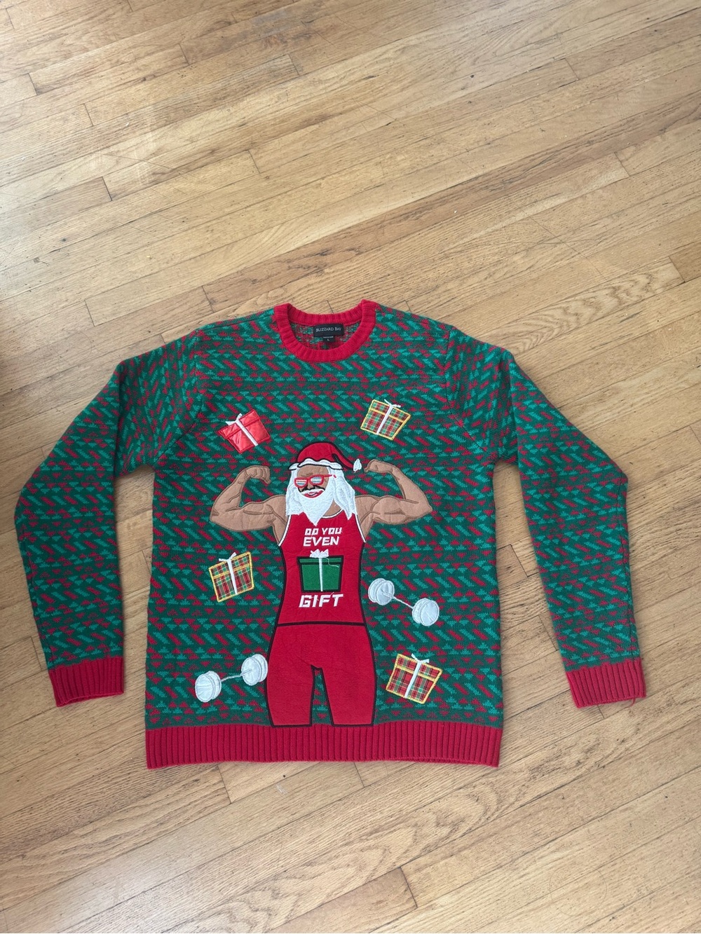Men's Green & Red 'Do You Even Gift' Santa Muscle Sweater